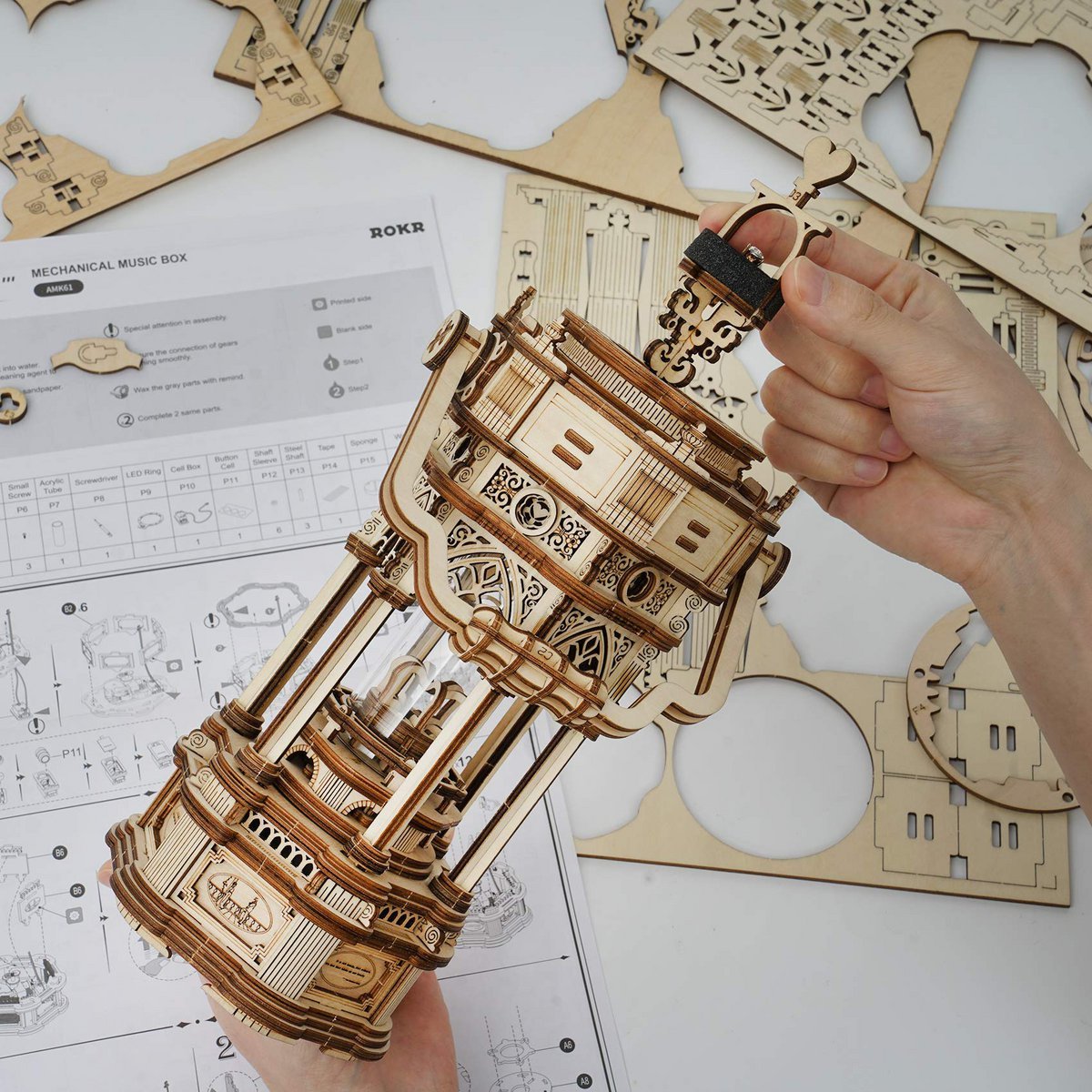 Victorian Lantern DIY Wooden Music Box Kit – Retro Ilumination,210 Pieces by Robotime