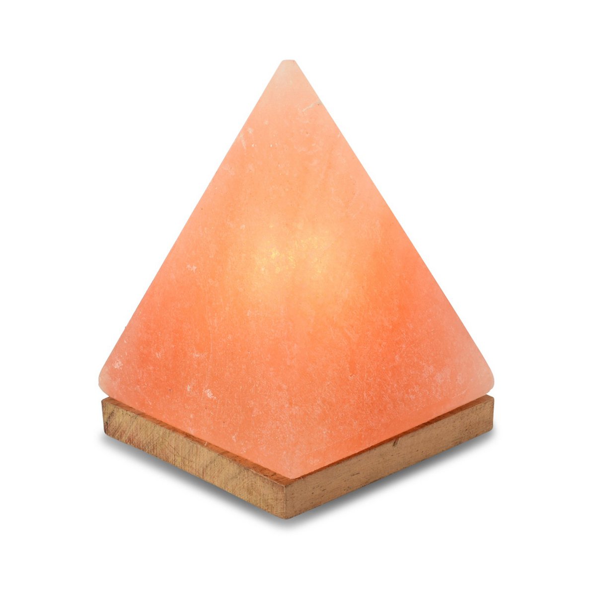 Himalaya  Zoutlamp, Pyramide met Houten voet,  12,5x 12x17,5cm