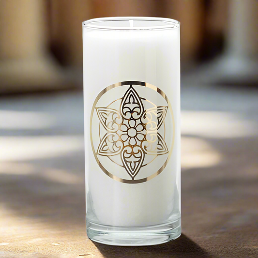 Mandala Candle – Magische glazen kaars voor binnen en buiten, wit, 14 cm