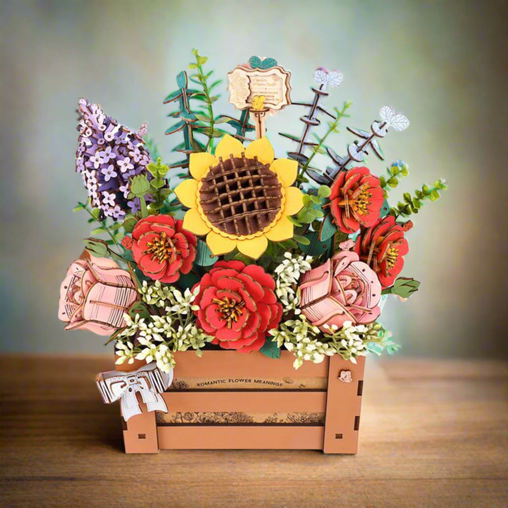 Bloom Box DIY Wooden Flower Kit – Forever Vibrant Floral Crate, 658 Pieces by Robotime