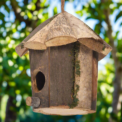 Woodland Pavilion Natural Birdhouse – Rustic Refuge Beneath Forest Roof, Ø16×16 cm