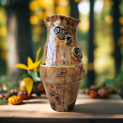 Earthfire Medium Ceramic Vase – Amber Glazed Fishbone Vessel, Ø11×20 cm by Red Raven Pottery