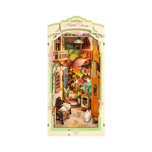 Floral Corner DIY Wooden Book Nook Kit – Illuminated Garden Serinity, 164 Pieces by Robotime