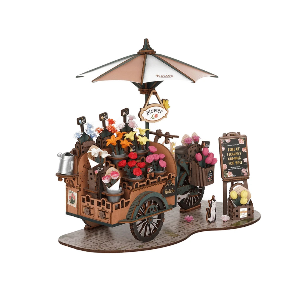 Bloom on Wheels DIY Wooden Blossom Cart Kit – Vintage Market Charm, 187 pieces by Robotime