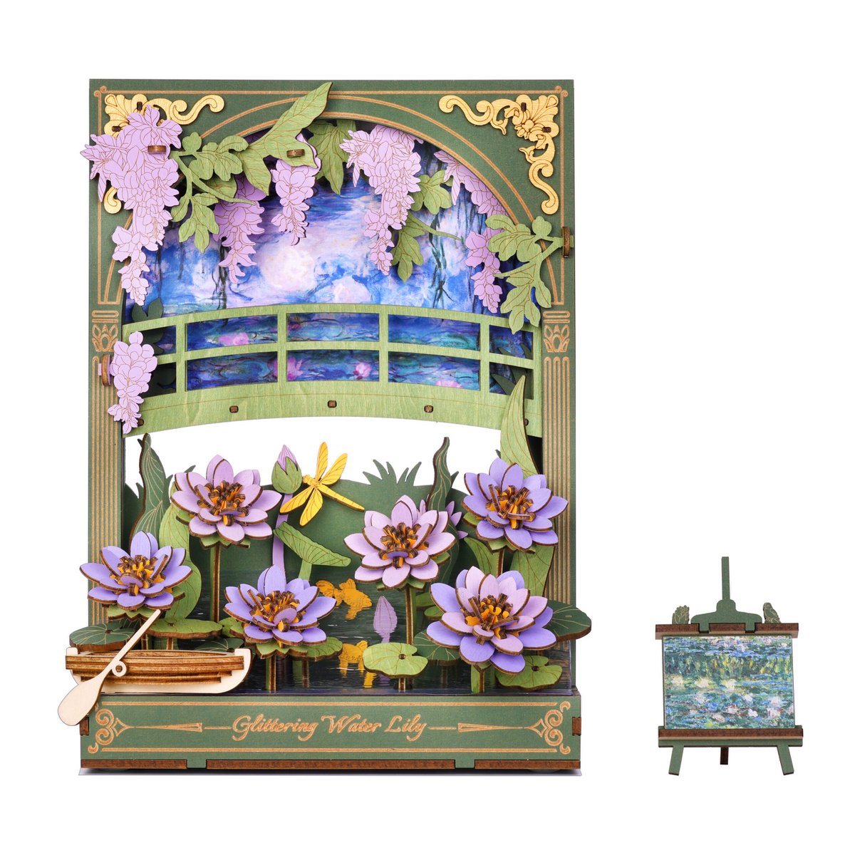 Glittering Water Lily DIY Wooden Painting Kit – Twilight Shimmer Table & Wall Art, 237 Pieces