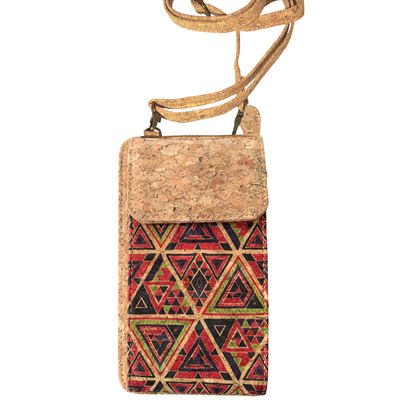 Tribal Geometry Cork Phone Bag – Earthy Patterned Essentials Pouch