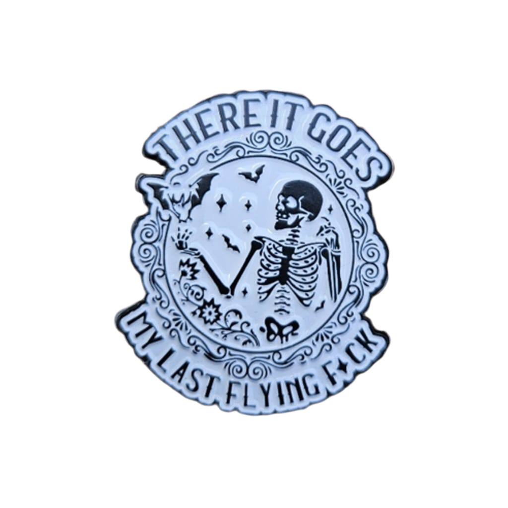 There It Goes Enamel Pin – Flying Bats & Skeleton Metal Badge