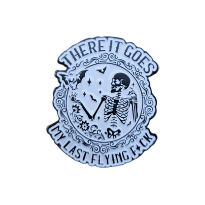 There It Goes Enamel Pin – Flying Bats & Skeleton Metal Badge