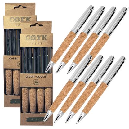Eco-Friendly Cork Pens – Set of 8 Sustainable Ballpoint Pens, Unicolor