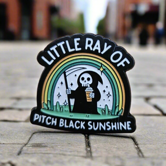 Little Ray of Pitch-Black Sunshine Lapel Pin – Grim Rainbow Metal Badge