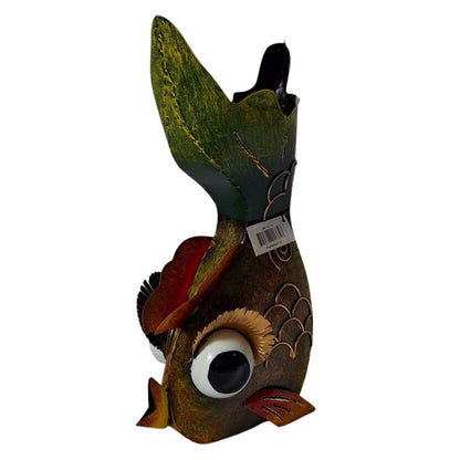 Colorful Fish-Shaped Outdoor Planter – Hand-Painted Metal Plant Pot (20x14x39 cm)