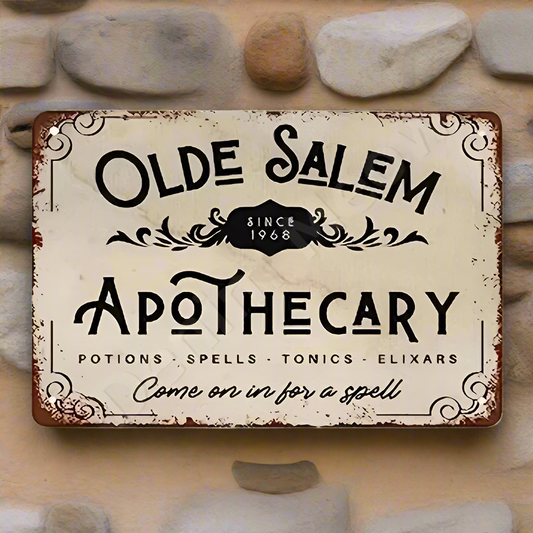 Salem Apothecary Metal Sign – Potion Shop Wall Art, 20×30 cm