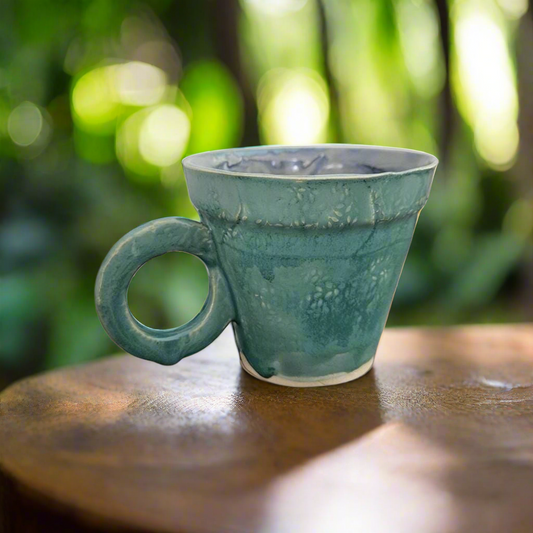 Turquoise Botanical Cup – Ocean Glaze Ceramic, Ø7×6.5 cm