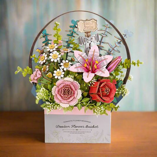 Blooming Basket DIY Wooden Flower Kit – Everlasting Gifting Arrangement, 428 Pieces by Robotime