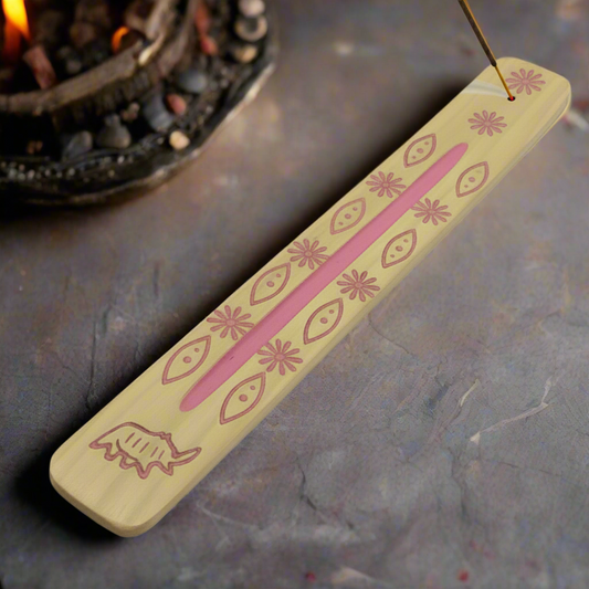 Rhino & Floral Wooden Incense Holder – Carrier of Strength & Gentle Joy, 25 cm