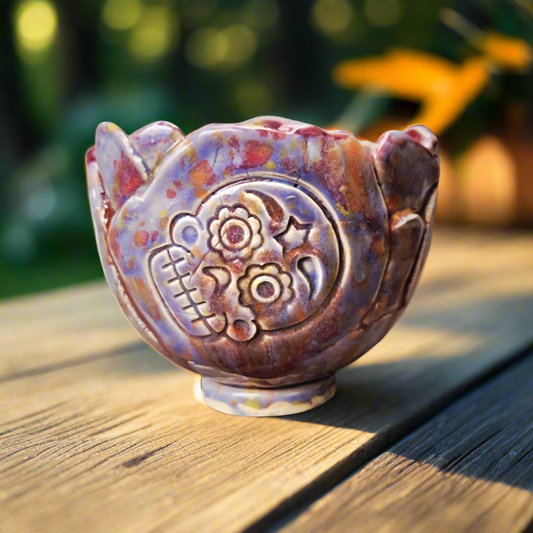 Sugar Skull Ceramic Planter – Day of the Dead Succulent Pot, Ø11×9 cm by Red Raven Pottery