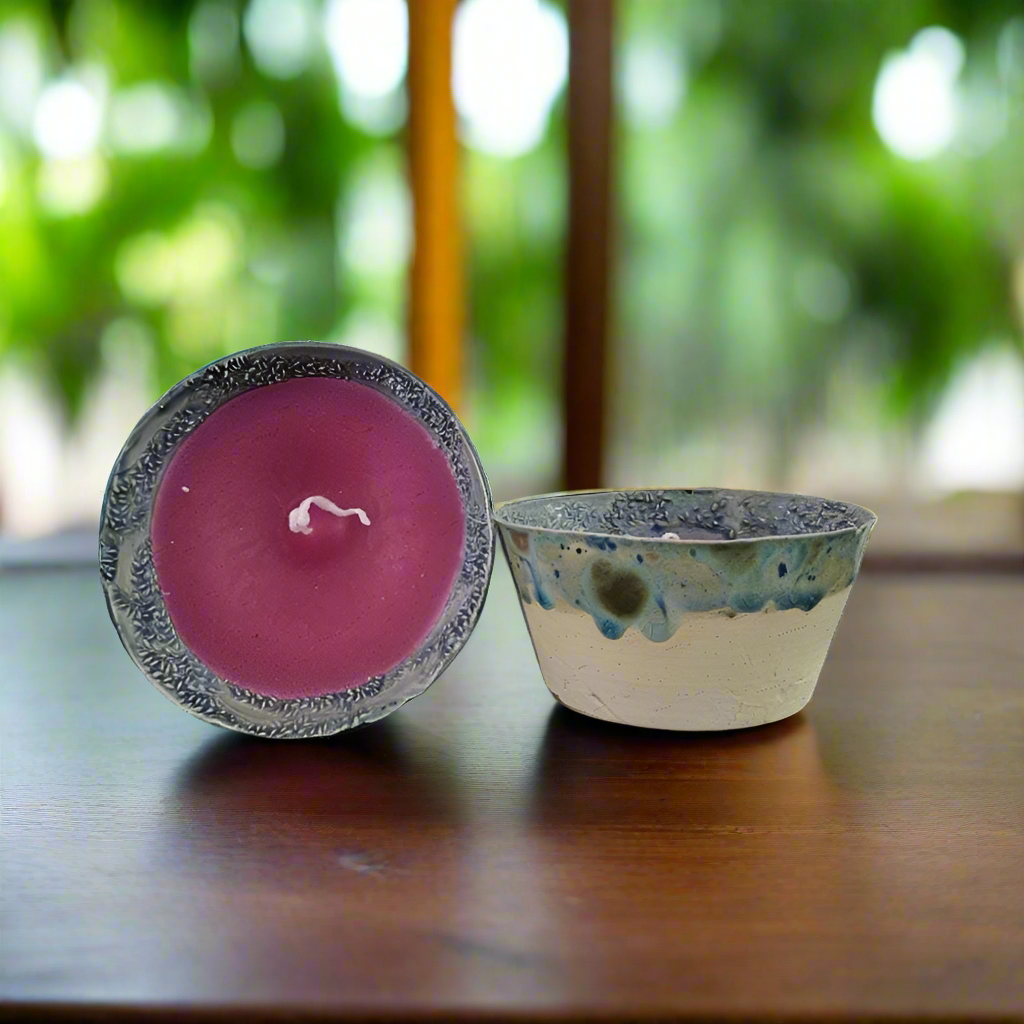 Magenta Ritual Candle in Glazed Ceramic Bowl – Earthy, Intentional & Reusable, Ø10×4.5 cm