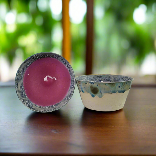 Magenta Ritual Candle in Glazed Ceramic Bowl – Earthy, Intentional & Reusable, Ø10×4.5 cm