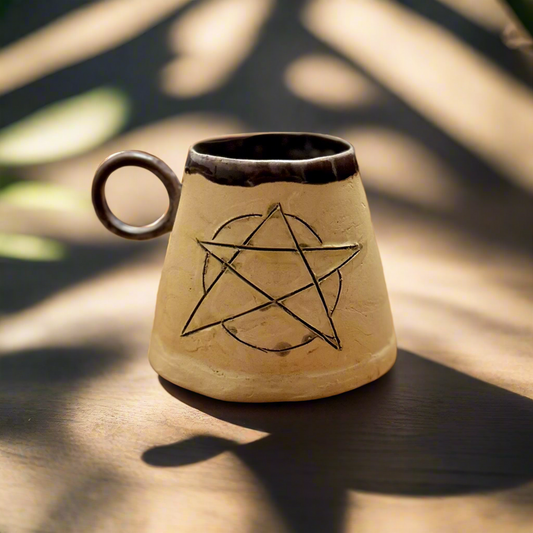 Purple Pentagram Coffee Cup – Handcrafted Wiccan Ritual Ceramic, Ø8.5 cm, height 7 cm
