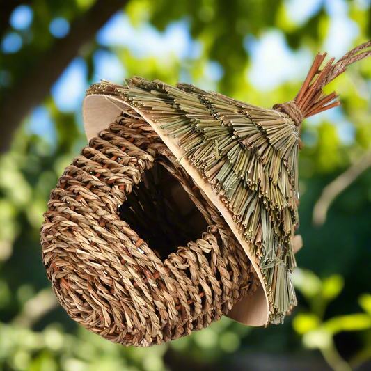 Braided Grove Natural Birdhouse – Straw-Topped Hut for Feathered Friends, Ø17×22 cm