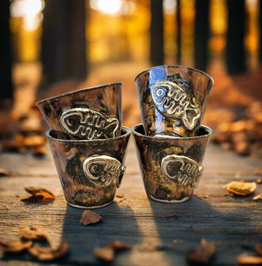 Earthfire & Fishbone Ceramic Minis – Set of 2 Shot & Succulent Jars, Ø5×6 cm by Red Raven Pottery