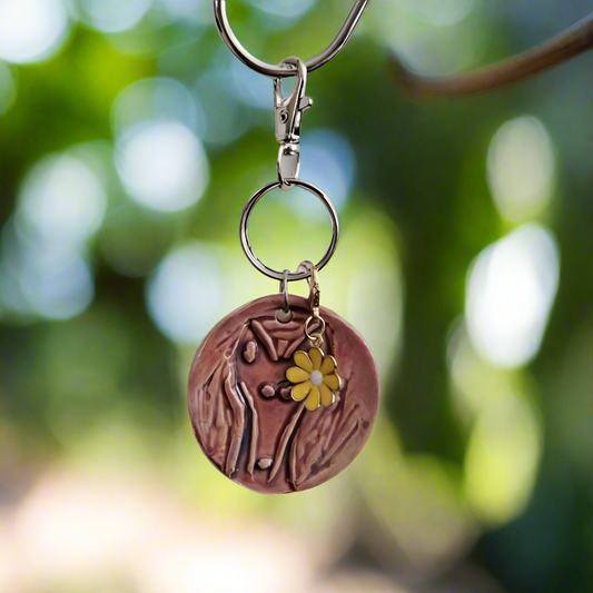 Podenco Flower Power Keychain – Handmade Ceramic Dog Charm, 4×3 cm, in 2 colors