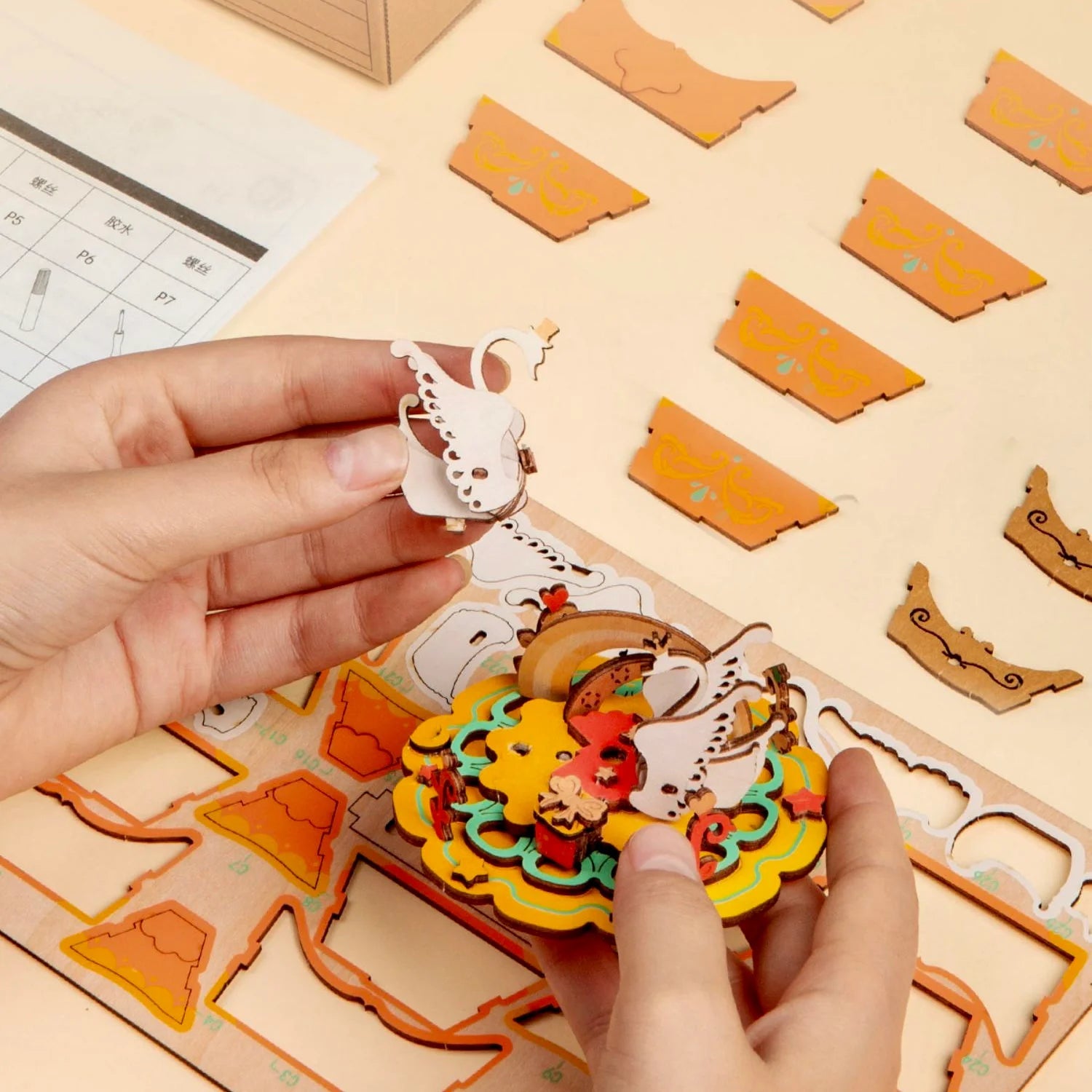 Enchanted Pumpkin Carriage DIY Wooden Music Box – Elegant Fairytale Ride, 165 pieces by Robotime