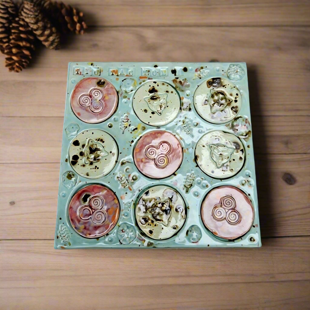 Twilight Circles Ceramic Tic Tac Toe Board – Handmade Ceramic Game Ritual, 18×18 cm by Red Raven Pottery