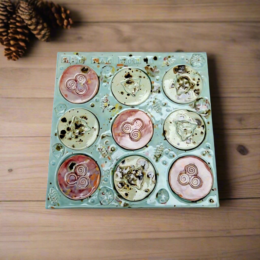 Twilight Circles Ceramic Tic Tac Toe Board – Handmade Ceramic Game Ritual, 18×18 cm by Red Raven Pottery