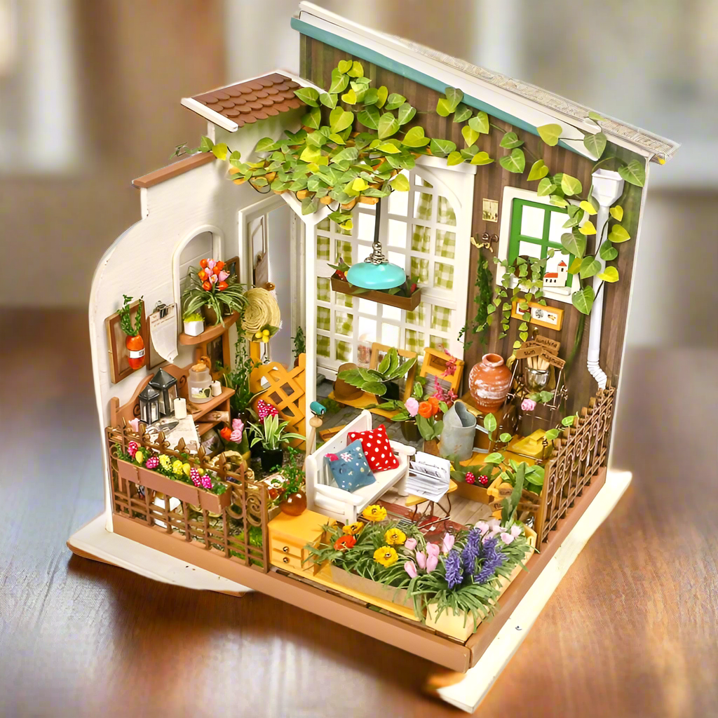 Miller’s Garden House DIY Wooden Miniature Kit – Blooming Greenhouse Retreat, 231 Pieces by Robotime