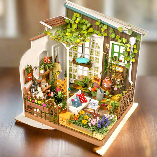 Miller’s Garden House DIY Wooden Miniature Kit – Blooming Greenhouse Retreat, 231 Pieces by Robotime