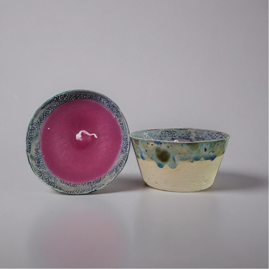 Magenta Ritual Candle in Glazed Ceramic Bowl – Earthy, Intentional & Reusable, Ø10×4.5 cm
