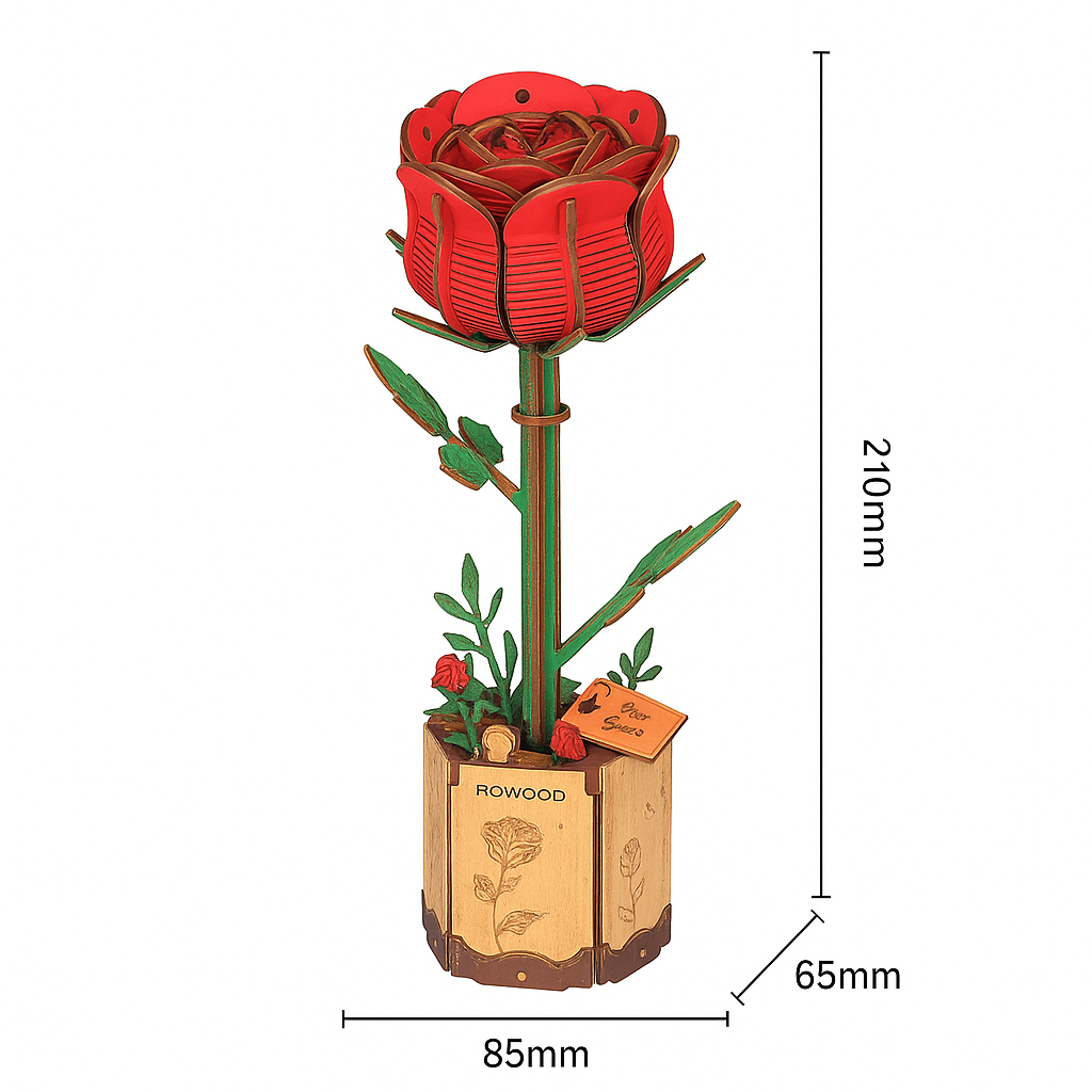Red Rose DIY Wooden Flower Kit – Bloom of Enduring Love, 106 Pieces by Robotime