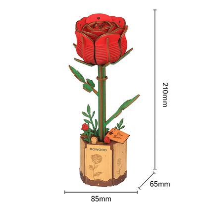 Red Rose DIY Wooden Flower Kit – Bloom of Enduring Love, 106 Pieces by Robotime