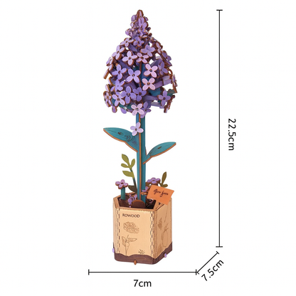 Lilac Lavender DIY Wooden Flower Kit – Florets of Gentle Mystery, 154 Pieces by Robotime