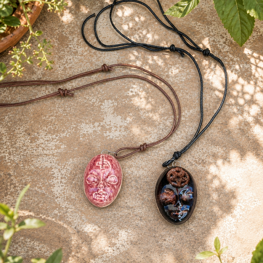 Doll Face Necklace – Occult Ceramic Pendant, 4 × 3 cm