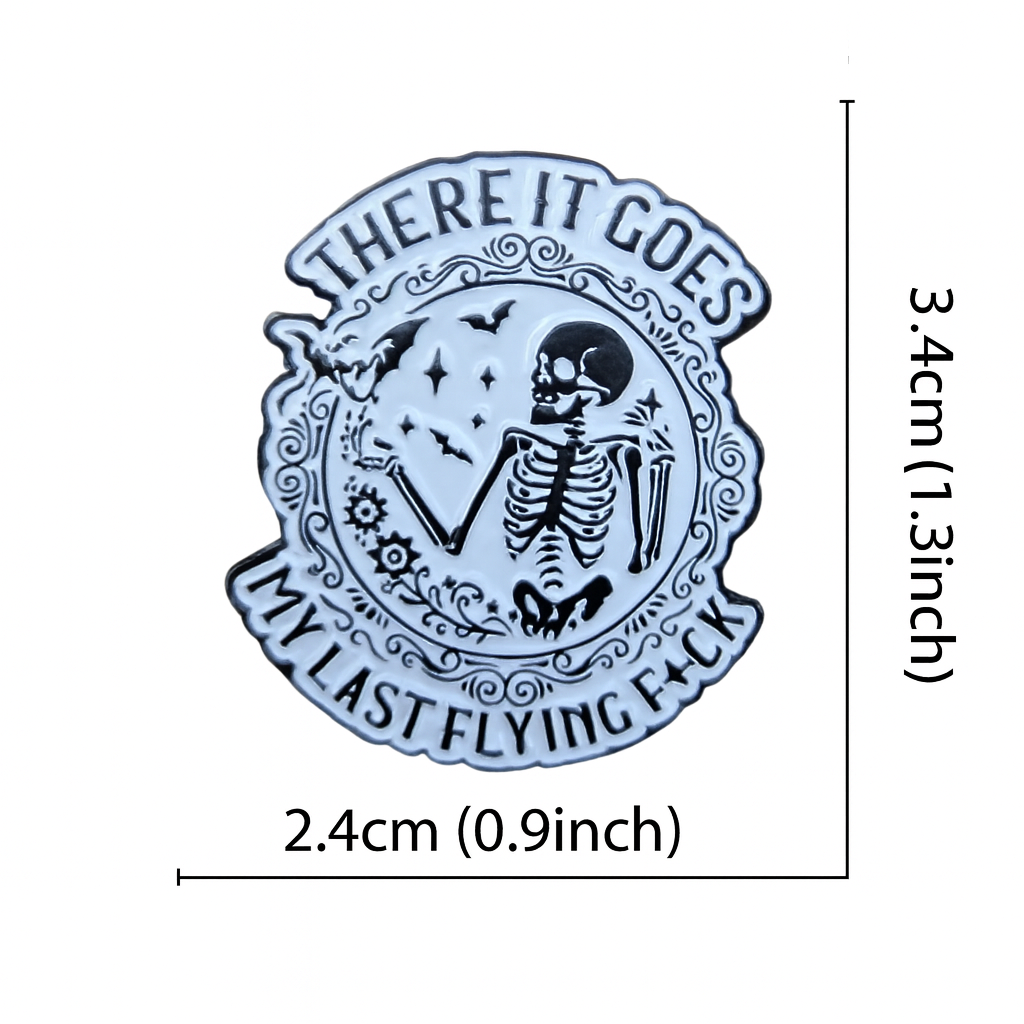 There It Goes Enamel Pin – Flying Bats & Skeleton Metal Badge