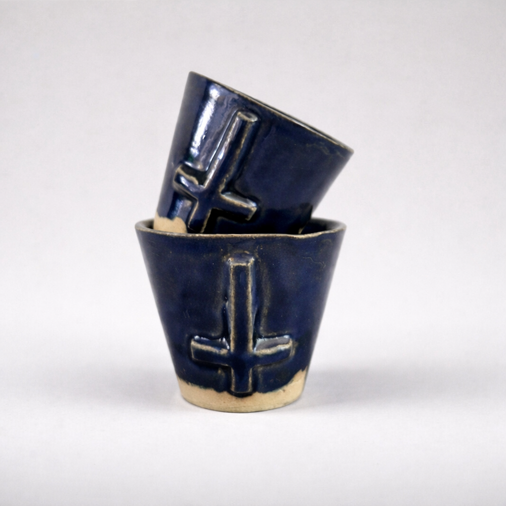 Crux Inversa Ceramic Minis – Anchored Duo for Shots & Succulents, Ø5×6 cm