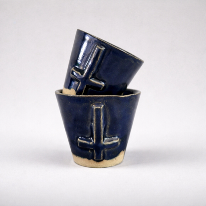 Crux Inversa Ceramic Minis – Anchored Duo for Shots & Succulents, Ø5×6 cm