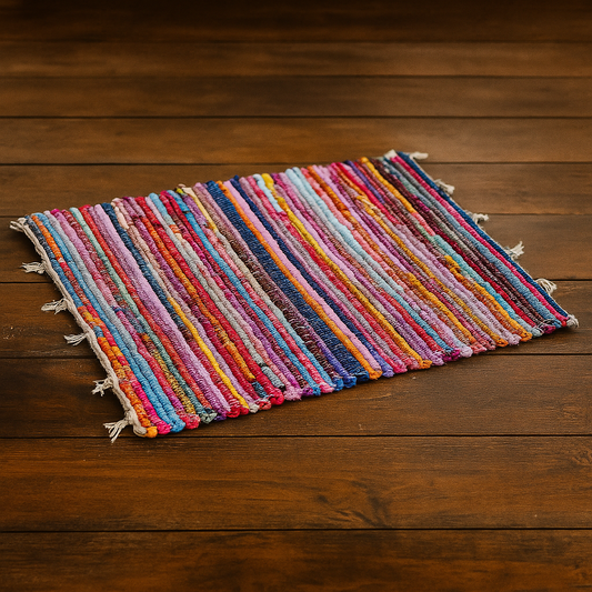 Chindi-stijl gerecycled lappenkleed – aardgeweven boho-vloermat, 60×90 cm