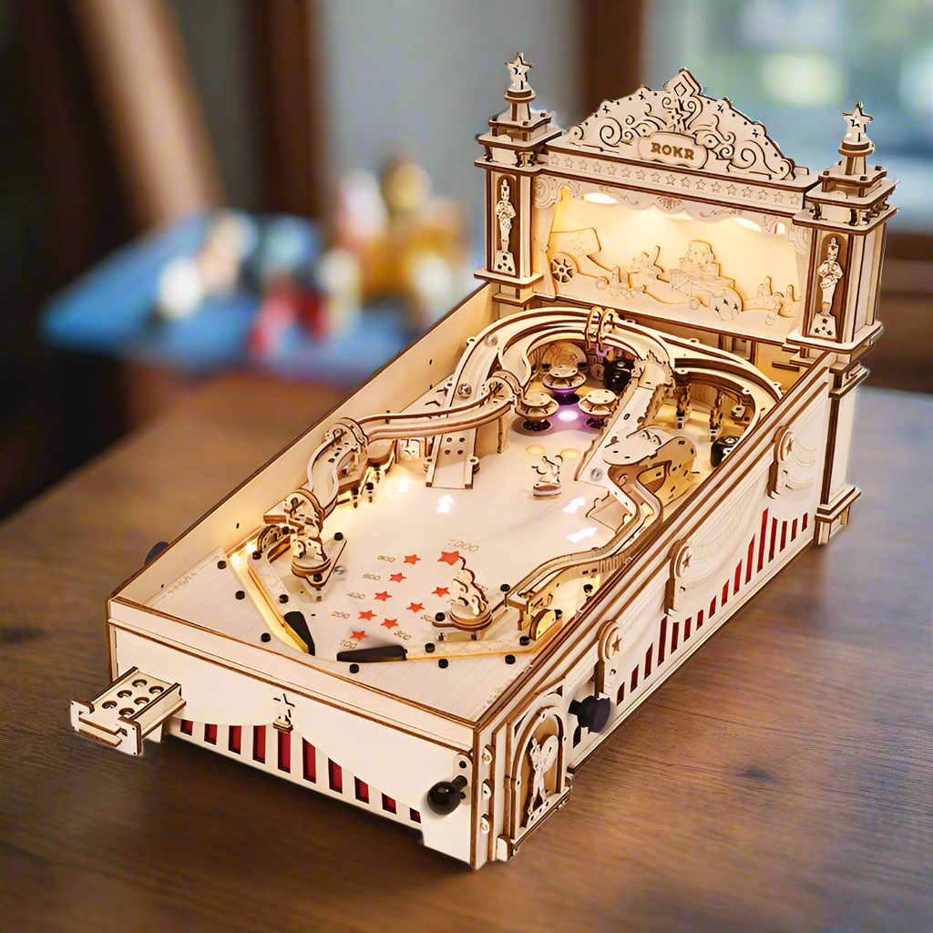 Retro Flipper DIY Wooden Pinball Kit – Crafted Arcade Relic, 482 pieces by Robotime