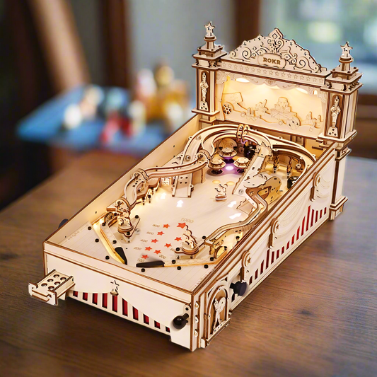 Retro Flipper DIY Wooden Pinball Kit – Crafted Arcade Relic, 482 pieces by Robotime