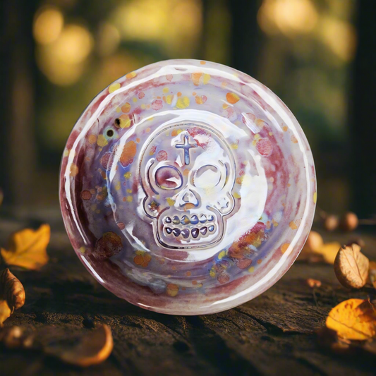 Sugar Skull Ceramic Mini Dish – Festive Macabre Trinket Keeper, Ø10×1.5 cm by Red Raven Pottery