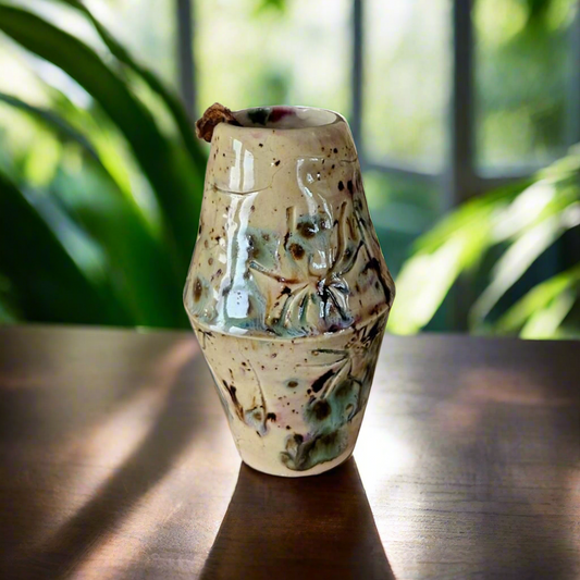 Spider Imprint Mini Vase – Speckled Ceramic Vessel, Ø6×10 cm