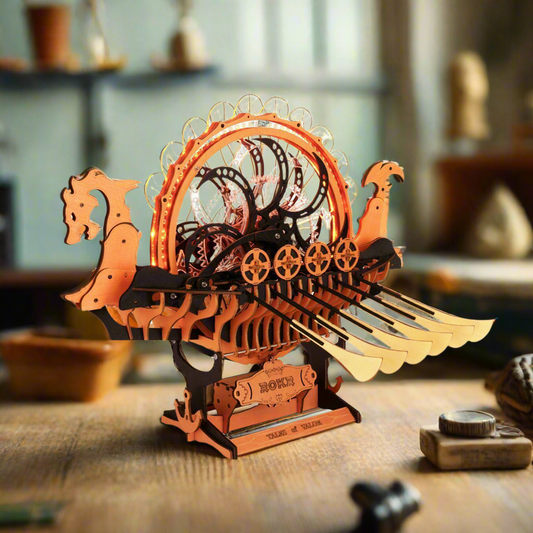 Viking Tales DIY Wooden Dragon Ship Kit – Courageous Spirit of the North, 229 pieces by Robotime