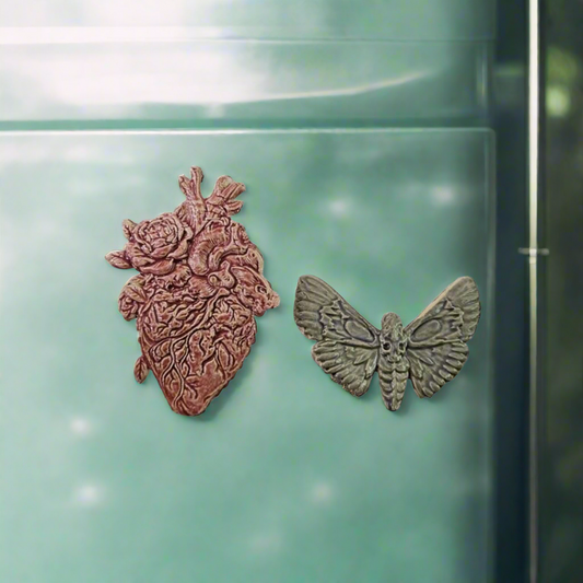 Symbolic Sentinel Magnet - Heart or Death Head's Moth Ceramic Ornament, various sizes