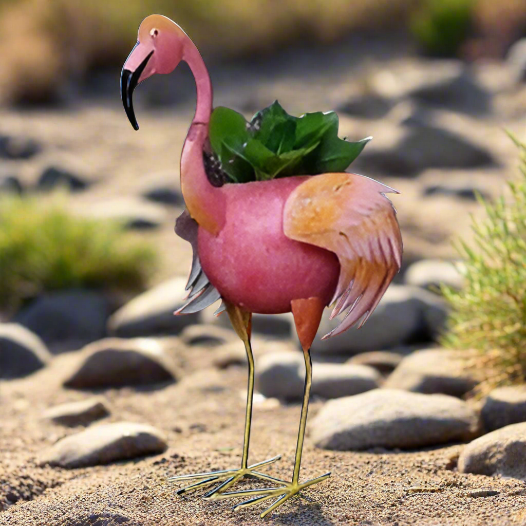 Flamingo Flower Planter – Colorful Metal Garden Decor