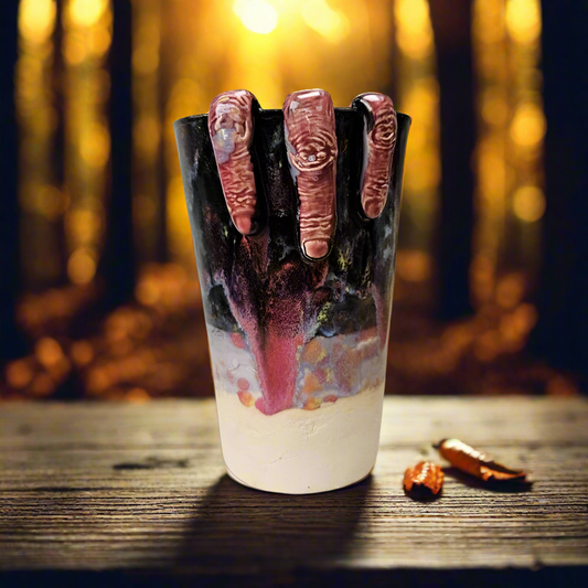 Creeping Hand Ceramic Tumbler – Grasp from the Grave, Ø8.5×13 cm by Red Raven Pottery