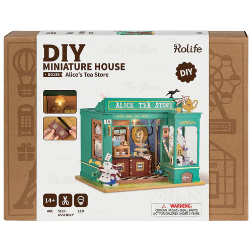 Alice’s Tea Store DIY Wooden Miniature Kit – Wonderland Tea Shop, 148 Pieces by Robotime