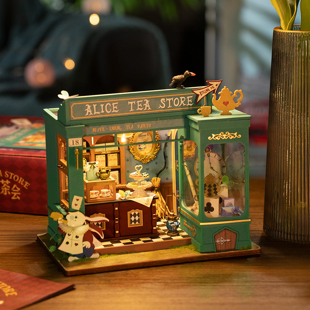 Alice’s Tea Store DIY Wooden Miniature Kit – Wonderland Tea Shop, 148 Pieces by Robotime